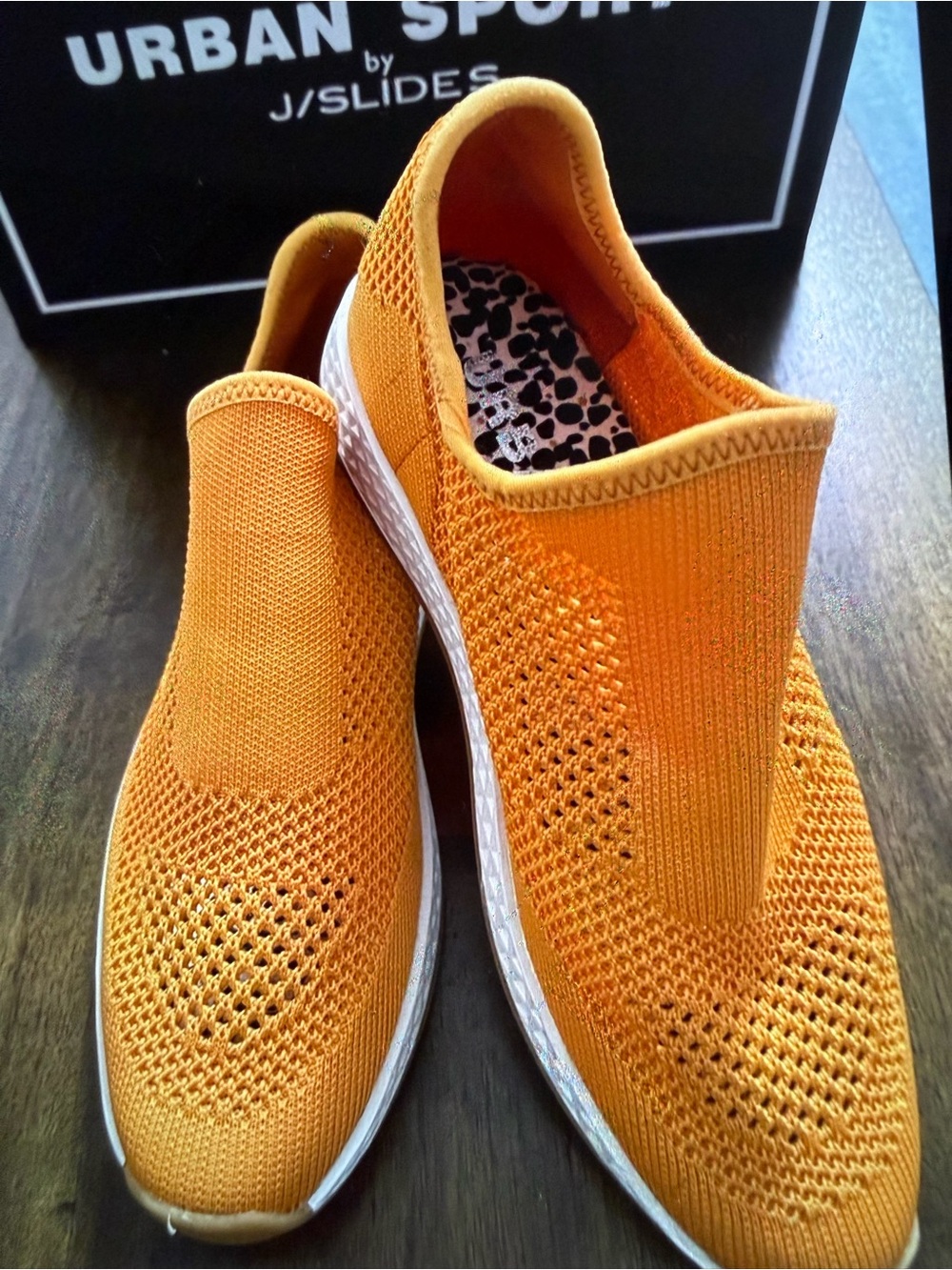 J/SLIDES Orange Knit Slip-On Flats with White Sole